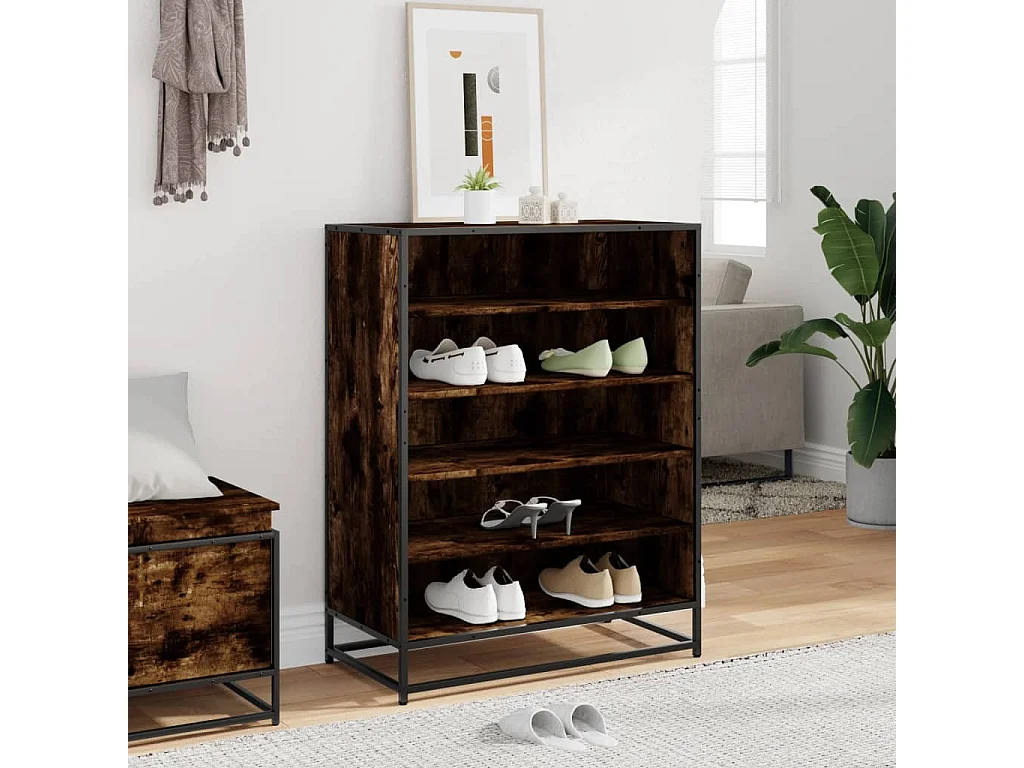 Meuble à chaussures chêne fumé bois d'ingénierie et métal