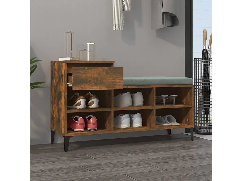 Schuhschrank aus geräucherter Eiche, 102 x 36 x 60 cm, Holzwerkstoff