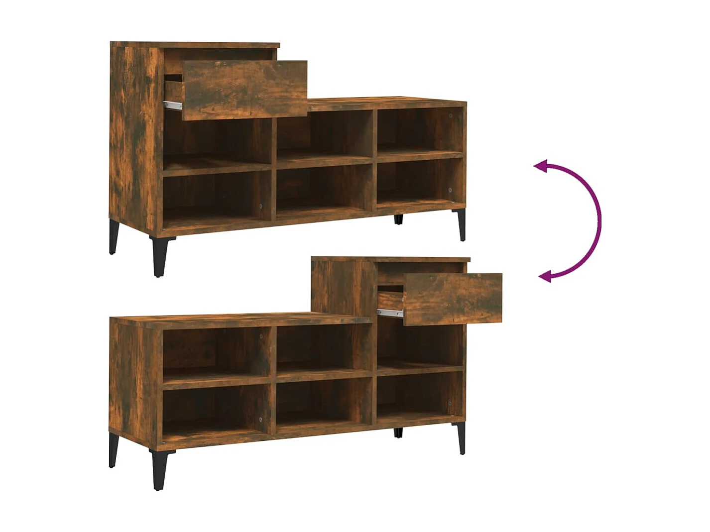 Schuhschrank aus geräucherter Eiche, 102 x 36 x 60 cm, Holzwerkstoff