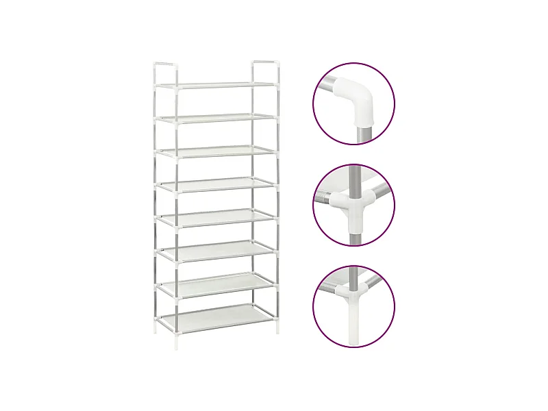 Étagère à chaussures 8 étagères Métal et tissu intissé Argenté