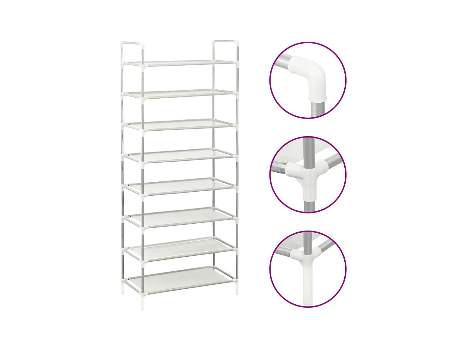 Étagère à chaussures 8 étagères Métal et tissu intissé Argenté