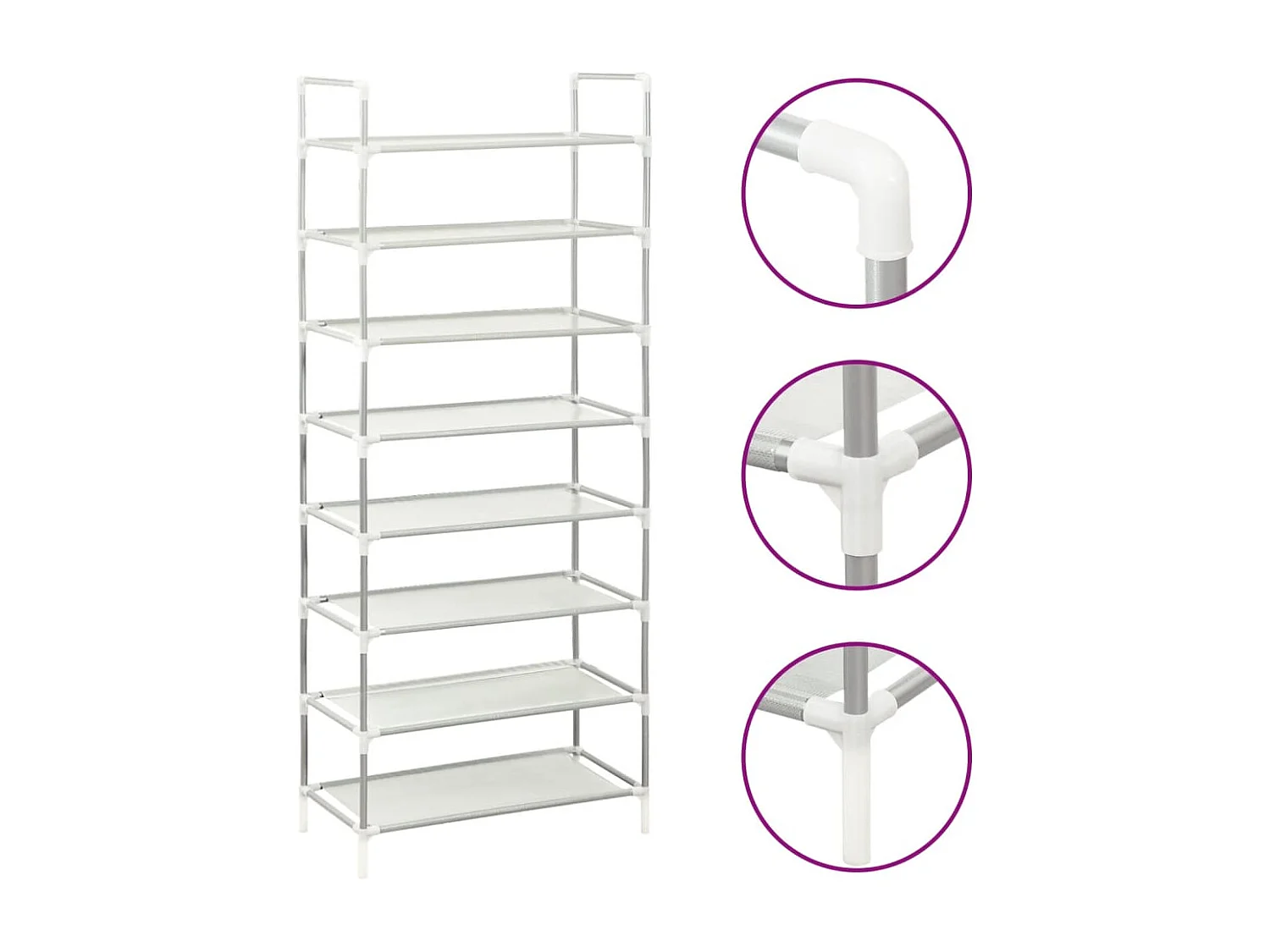 Zapatero de 8 estantes Metal y tela no tejida Plata