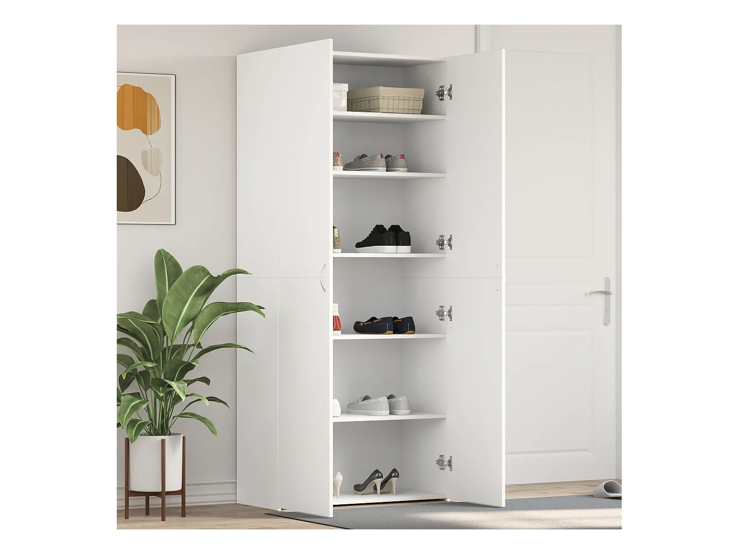 Armoire à chaussures Blanche 80x35.5x180 cm Bois d'ingénierie
