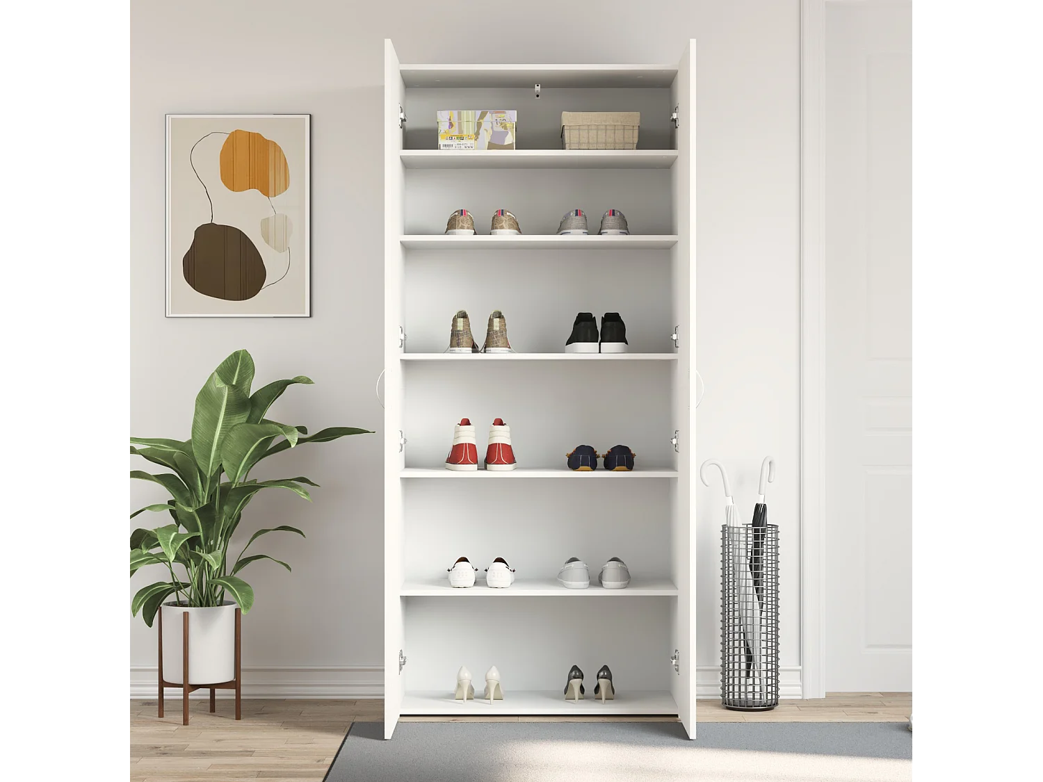 Scarpiera bianca 80x35,5x180 cm in legno ingegnerizzato