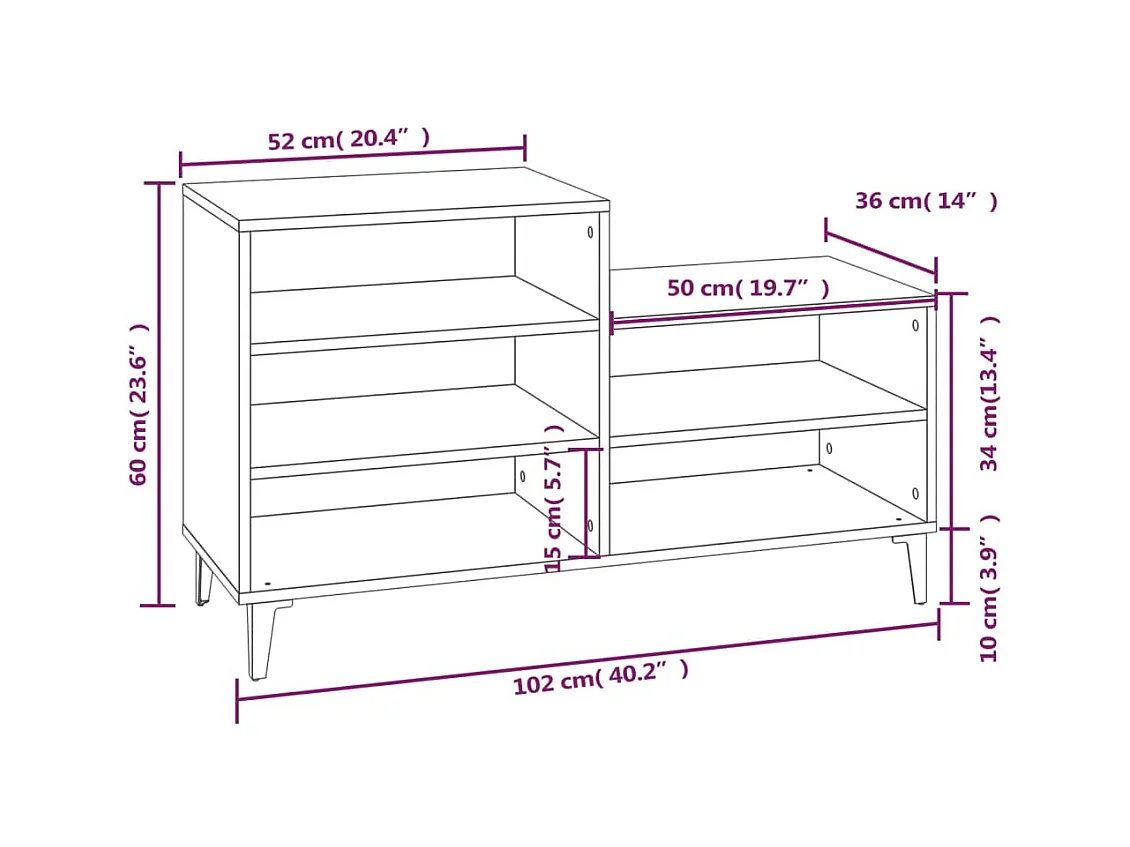 Armoire à chaussures Chêne marron 102x36x60cm Bois d'ingénierie