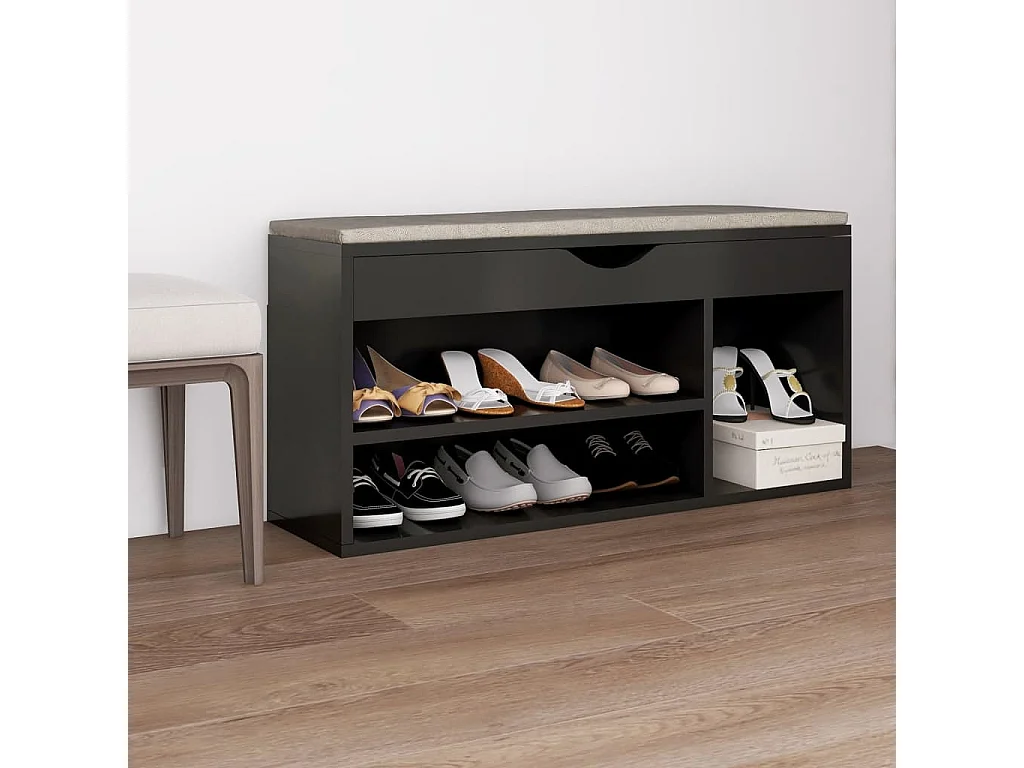 Banco zapatero y cojín Gris 104x30x49cm Madera de ingeniería