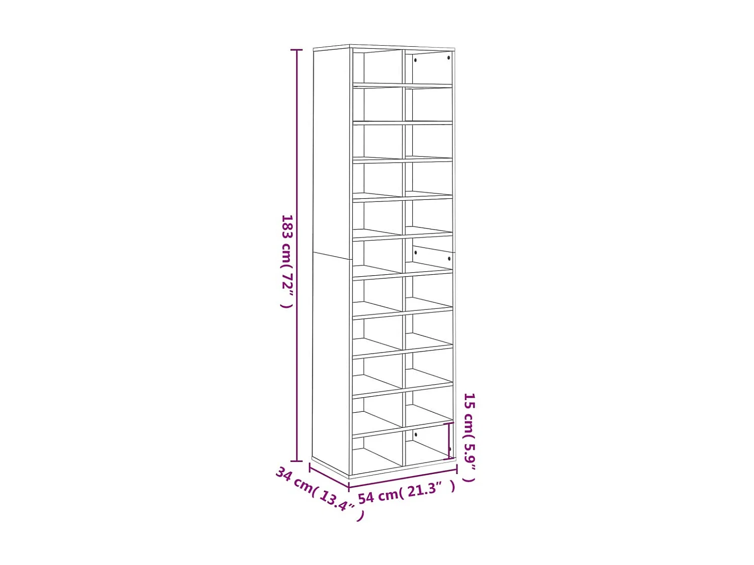 Zapatero de roble ahumado 54x34x183 cm Madera de ingeniería