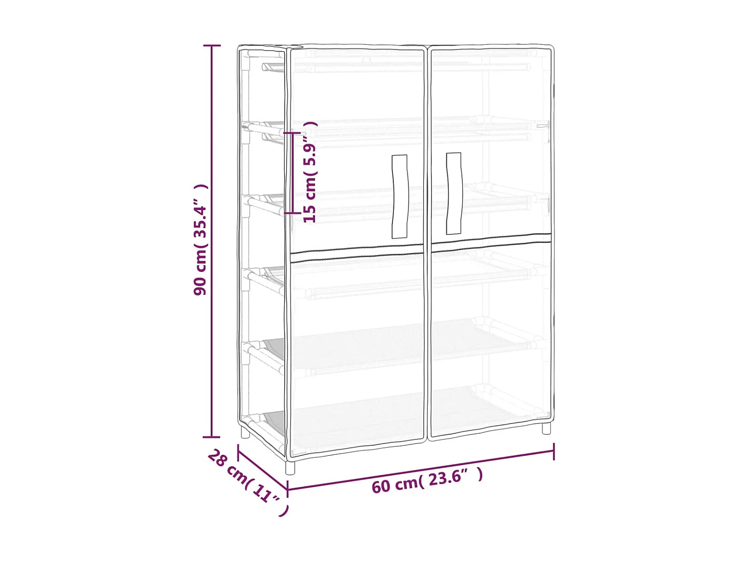 Zapatero gris 60x28x90 cm Tela
