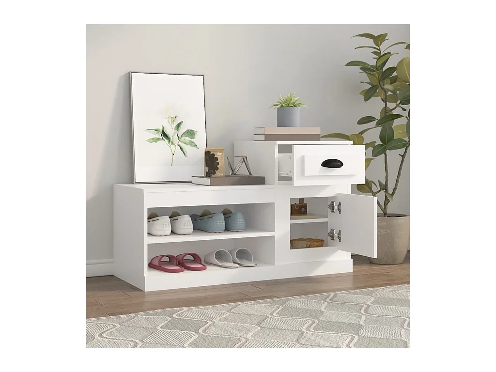 Armoire à chaussures blanc 100x42x60 cm bois d'ingénierie