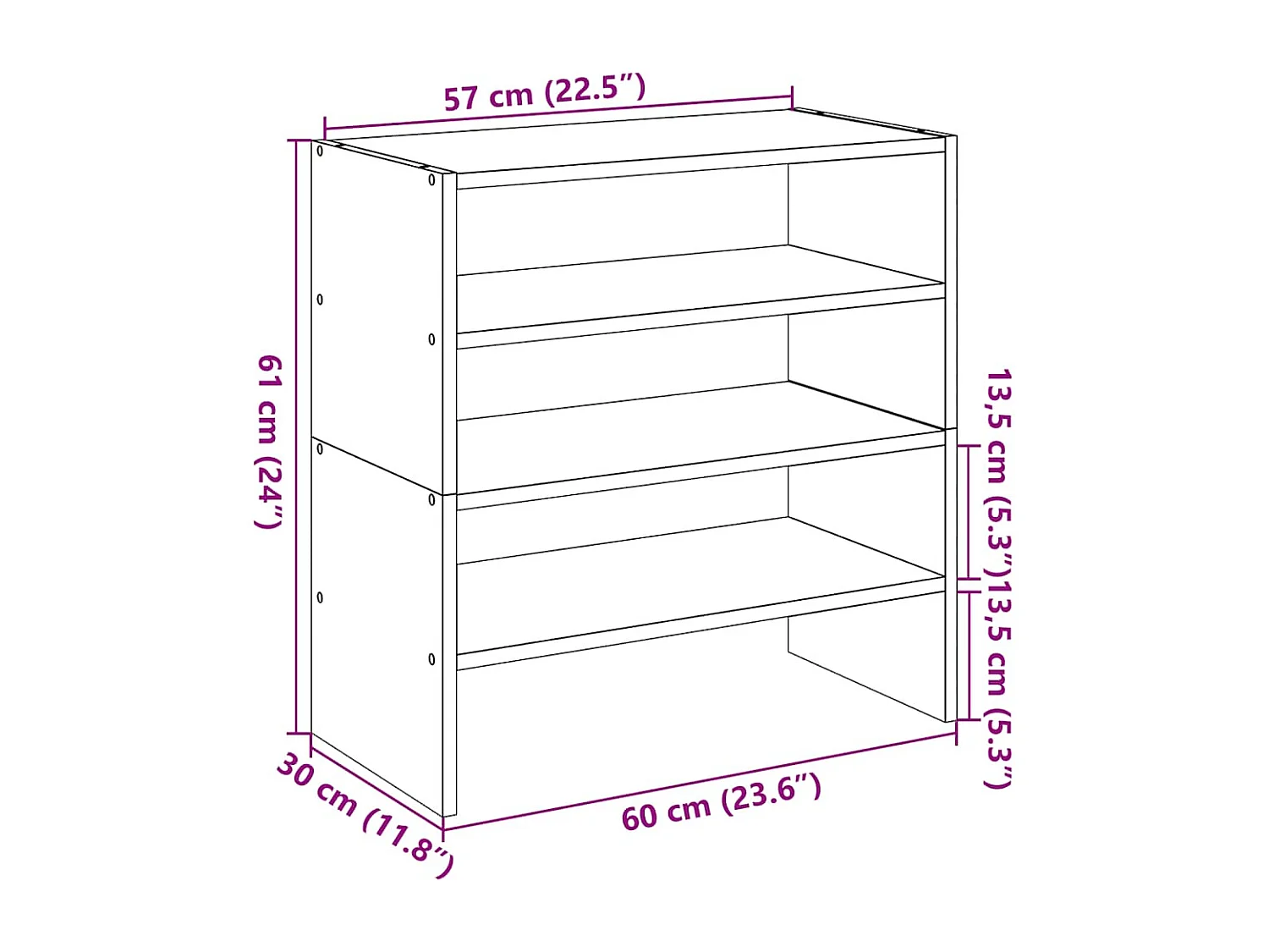 Zapatero apilable de 2 piezas, roble Sonoma, 60x30x30,5cm