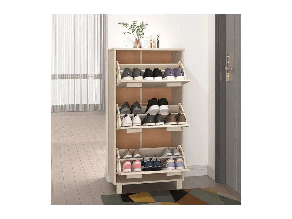 Schoenenkast Honingbruin 59,5x35x117cm Massief grenen