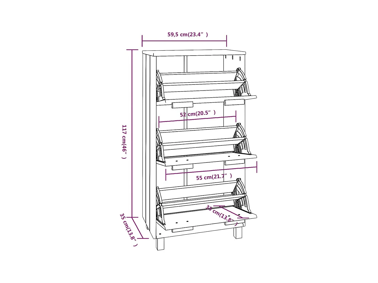 Schoenenkast Honingbruin 59,5x35x117cm Massief grenen