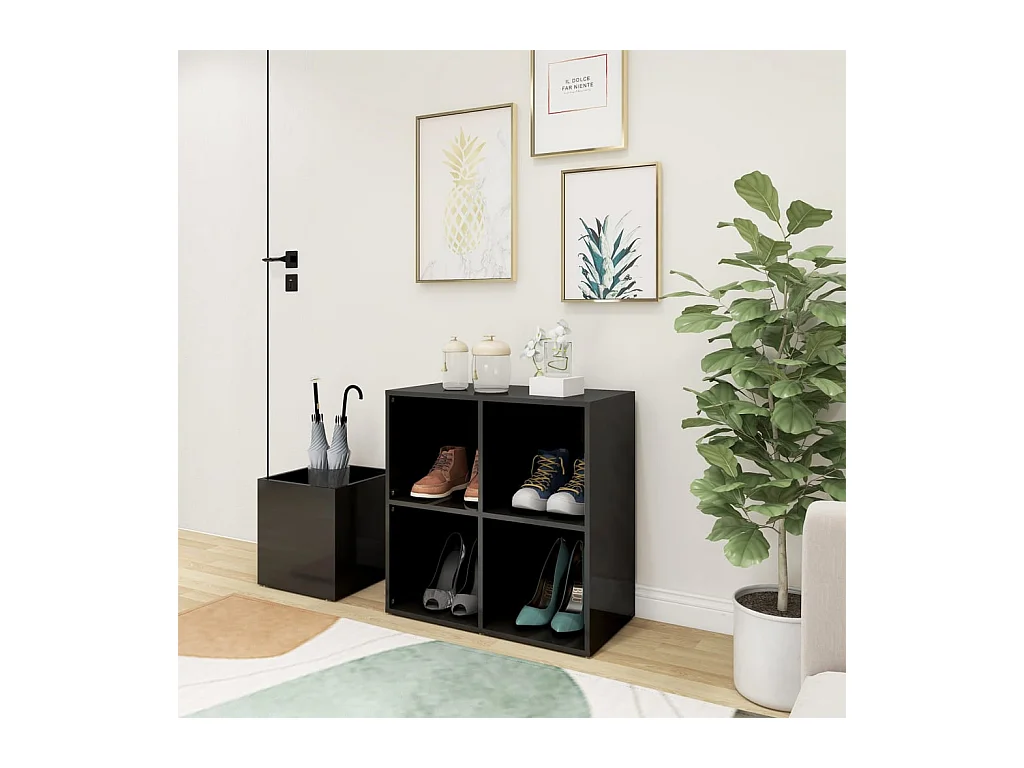 Armoire à chaussures d’entrée gris brillant bois ingénierie