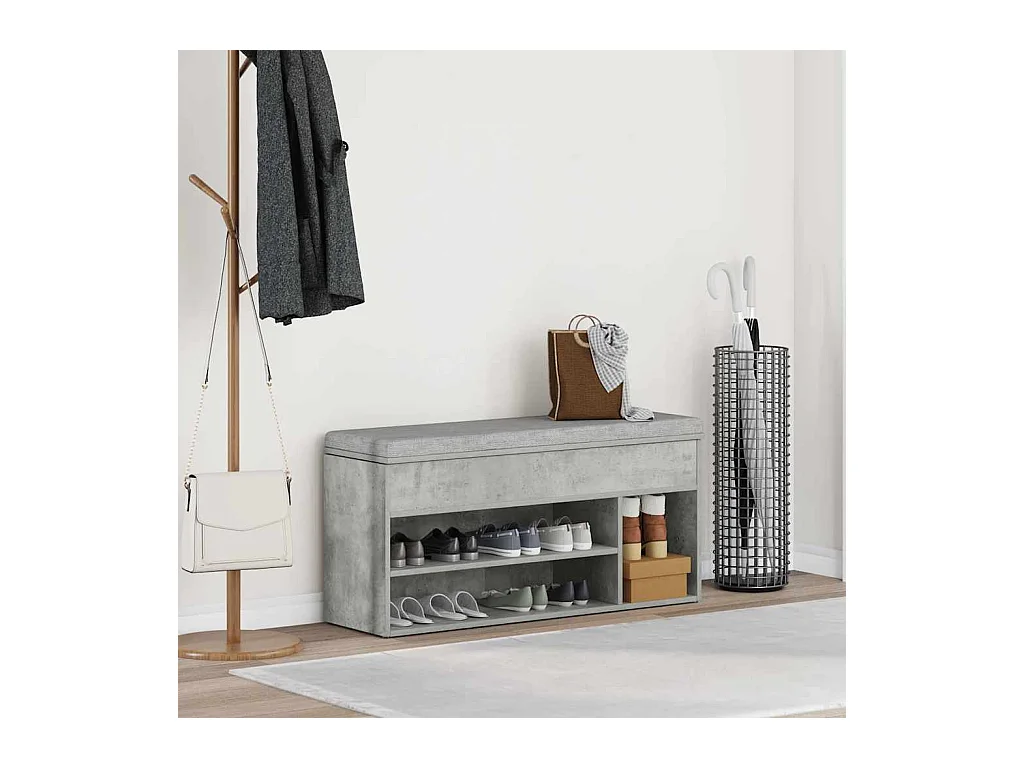 Banc à chaussures gris béton 102x30,5x45 cm bois d'ingénierie