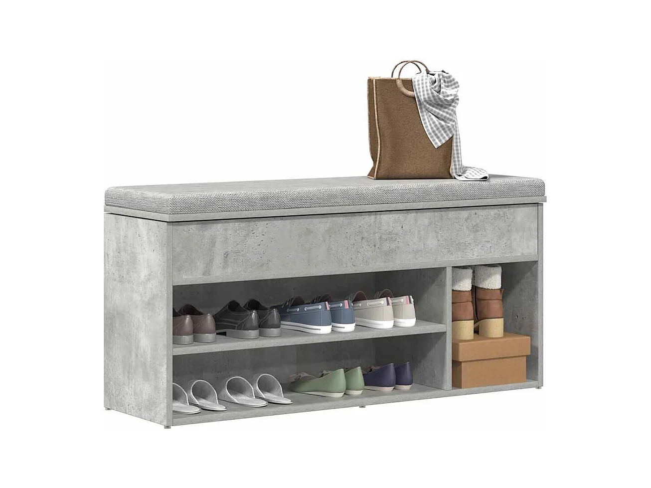Banc à chaussures gris béton 102x30,5x45 cm bois d'ingénierie