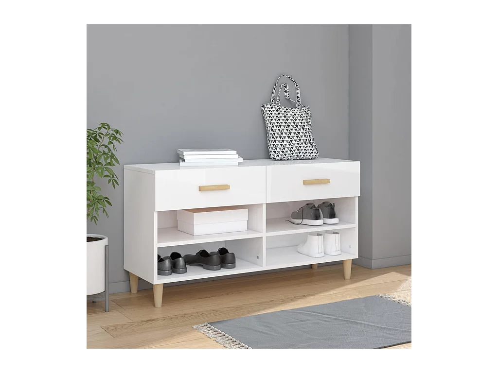 Armoire à chaussure Blanc brillant 102x35x55 cm Bois ingénierie