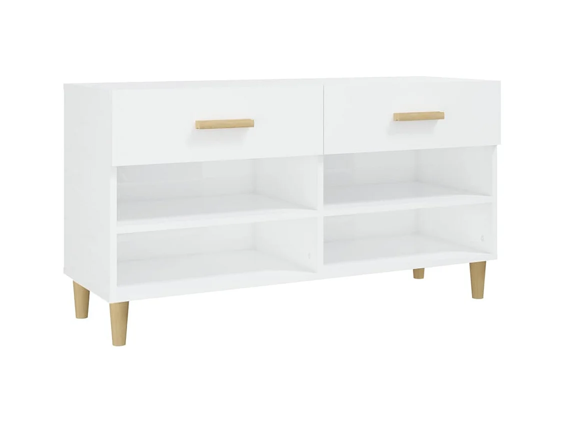 Armoire à chaussure Blanc brillant 102x35x55 cm Bois ingénierie