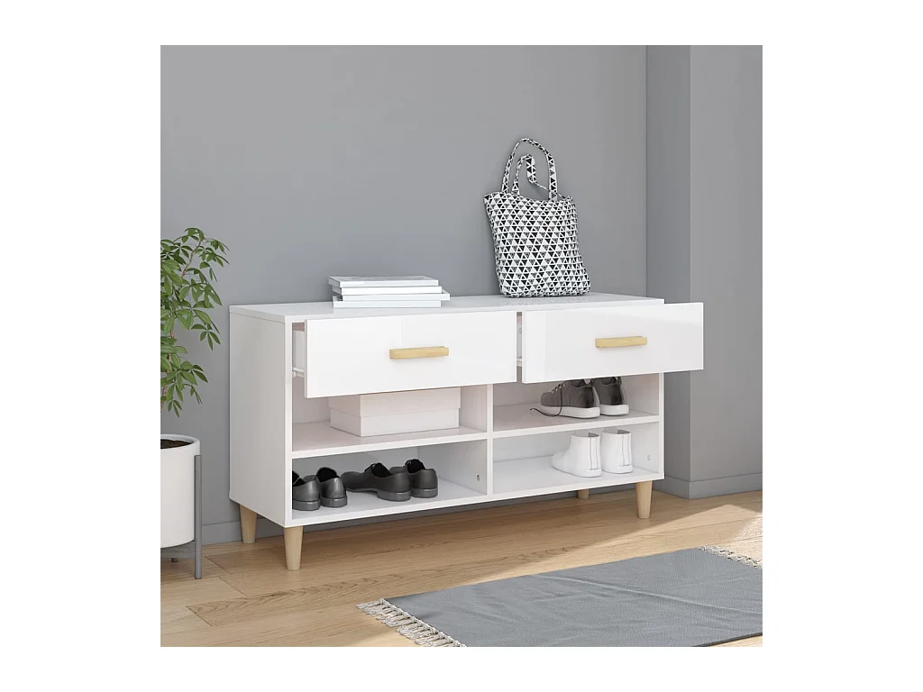 Armoire à chaussure Blanc brillant 102x35x55 cm Bois ingénierie