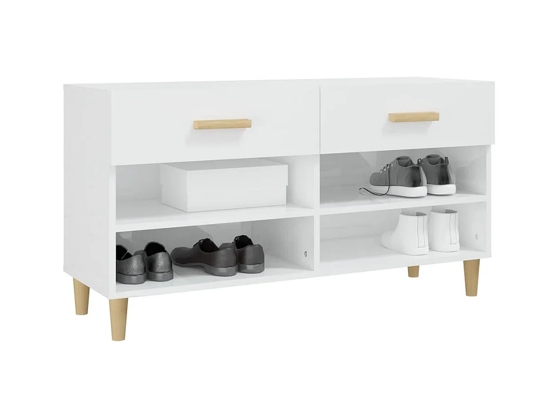 Armoire à chaussure Blanc brillant 102x35x55 cm Bois ingénierie