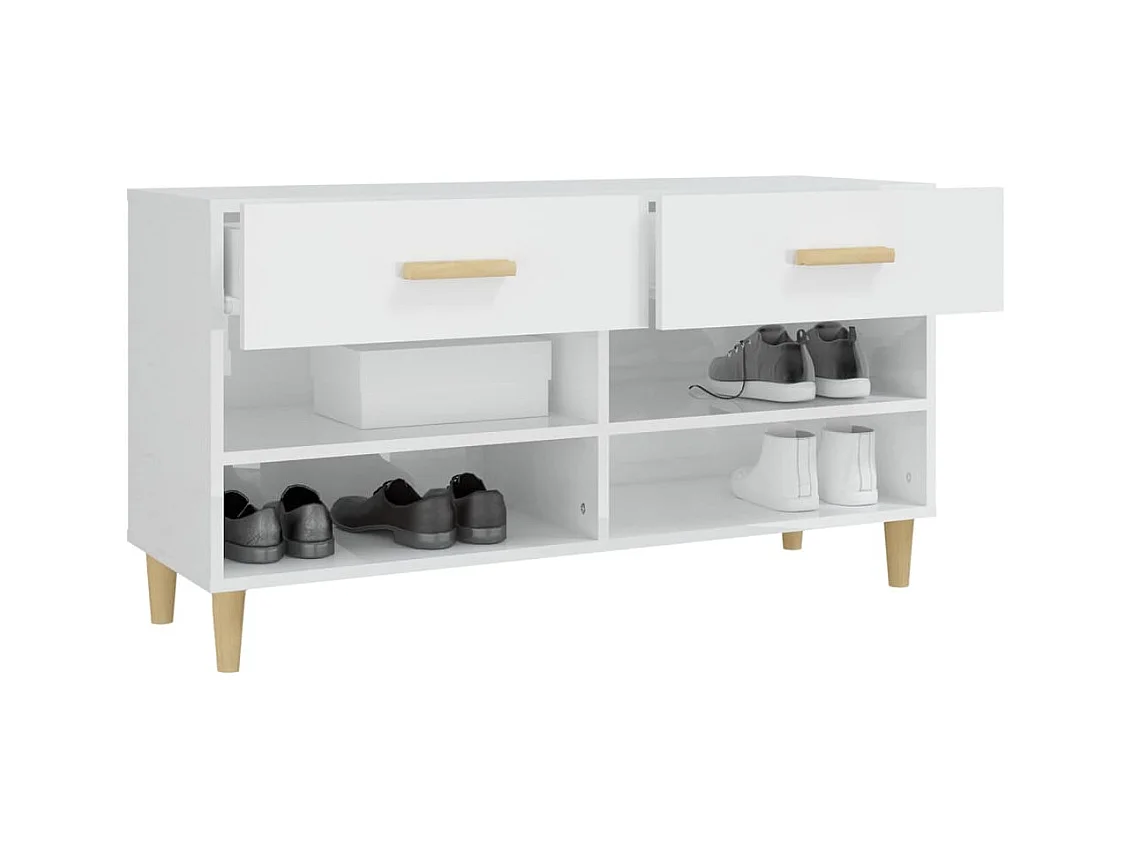 Armoire à chaussure Blanc brillant 102x35x55 cm Bois ingénierie
