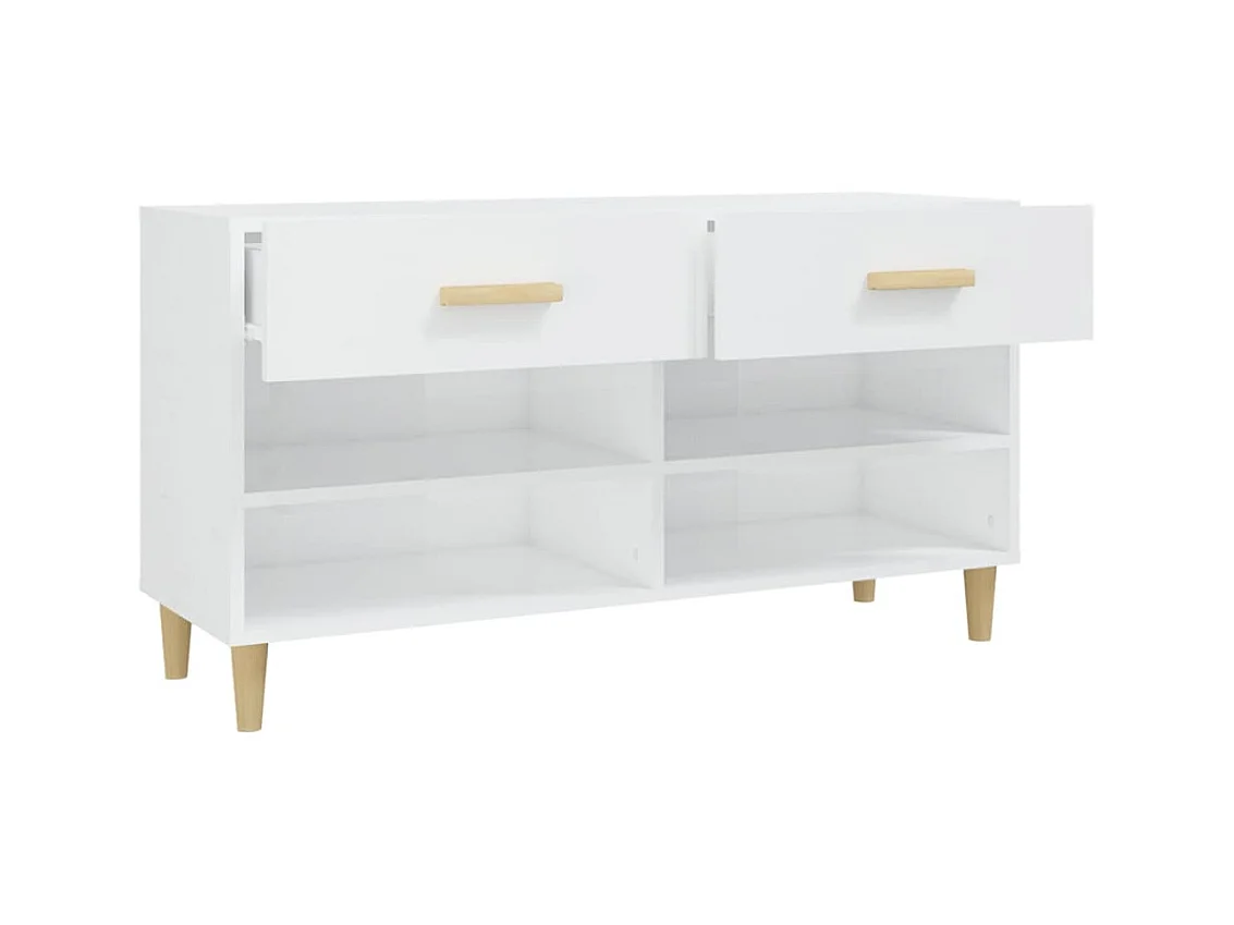 Armoire à chaussure Blanc brillant 102x35x55 cm Bois ingénierie