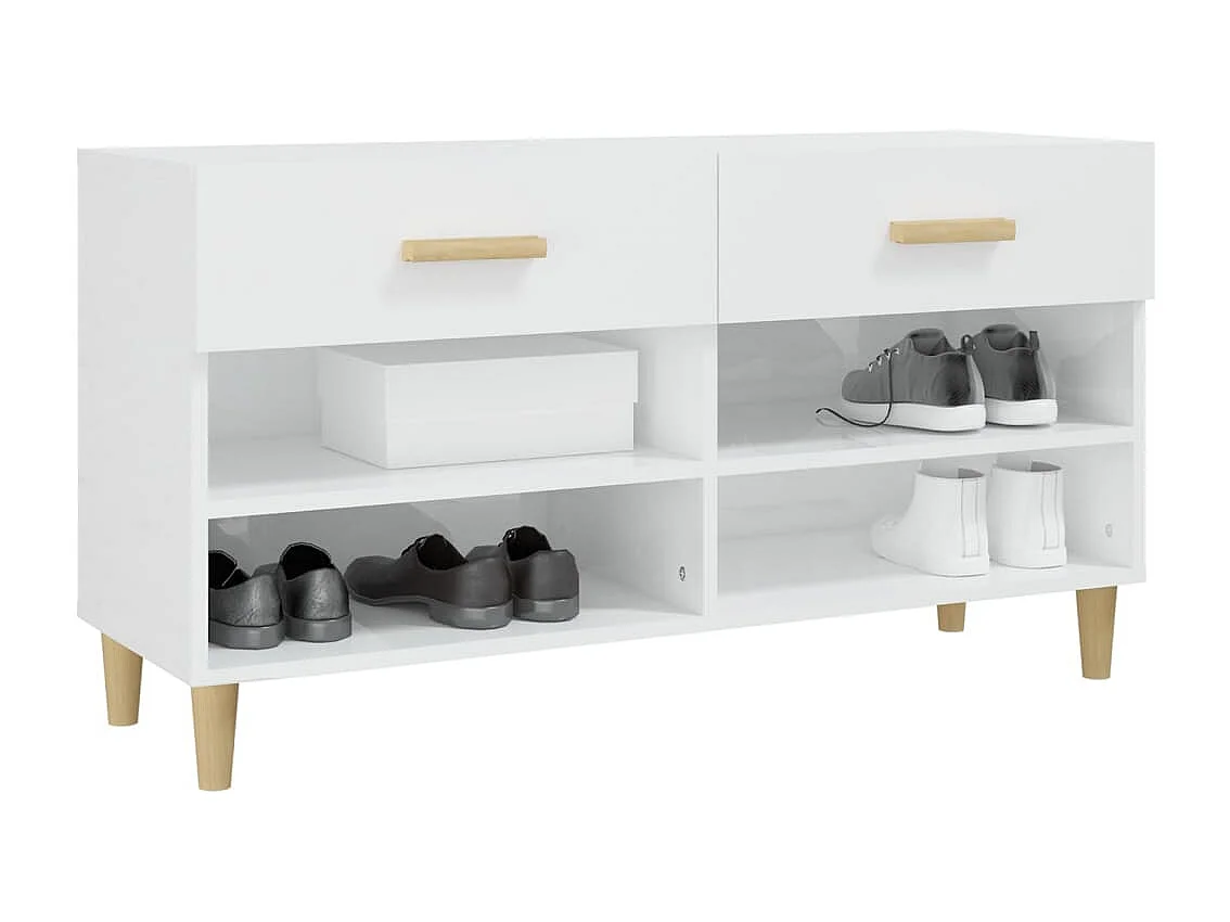 Armoire à chaussure Blanc brillant 102x35x55 cm Bois ingénierie