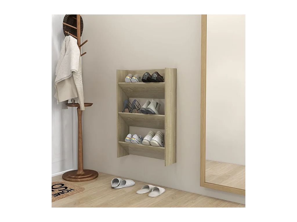 Scarpiera da parete in rovere Sonoma 60x18x90 cm in truciolare