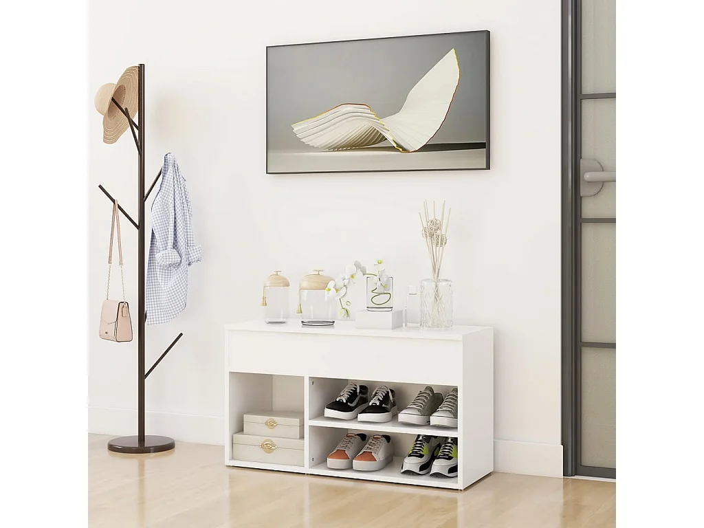 Weiße Schuhbank 80x30x45 cm Holzwerkstoff