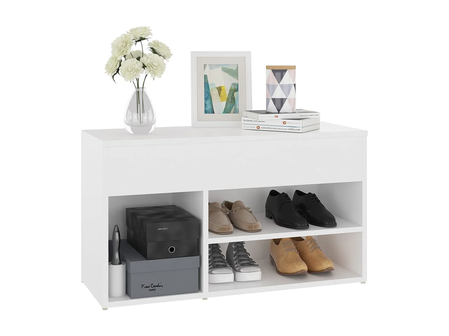 Weiße Schuhbank 80x30x45 cm Holzwerkstoff