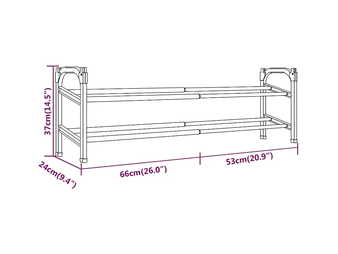 Meuble à chaussures extensible avec 2 étagères 119x24x37 cm