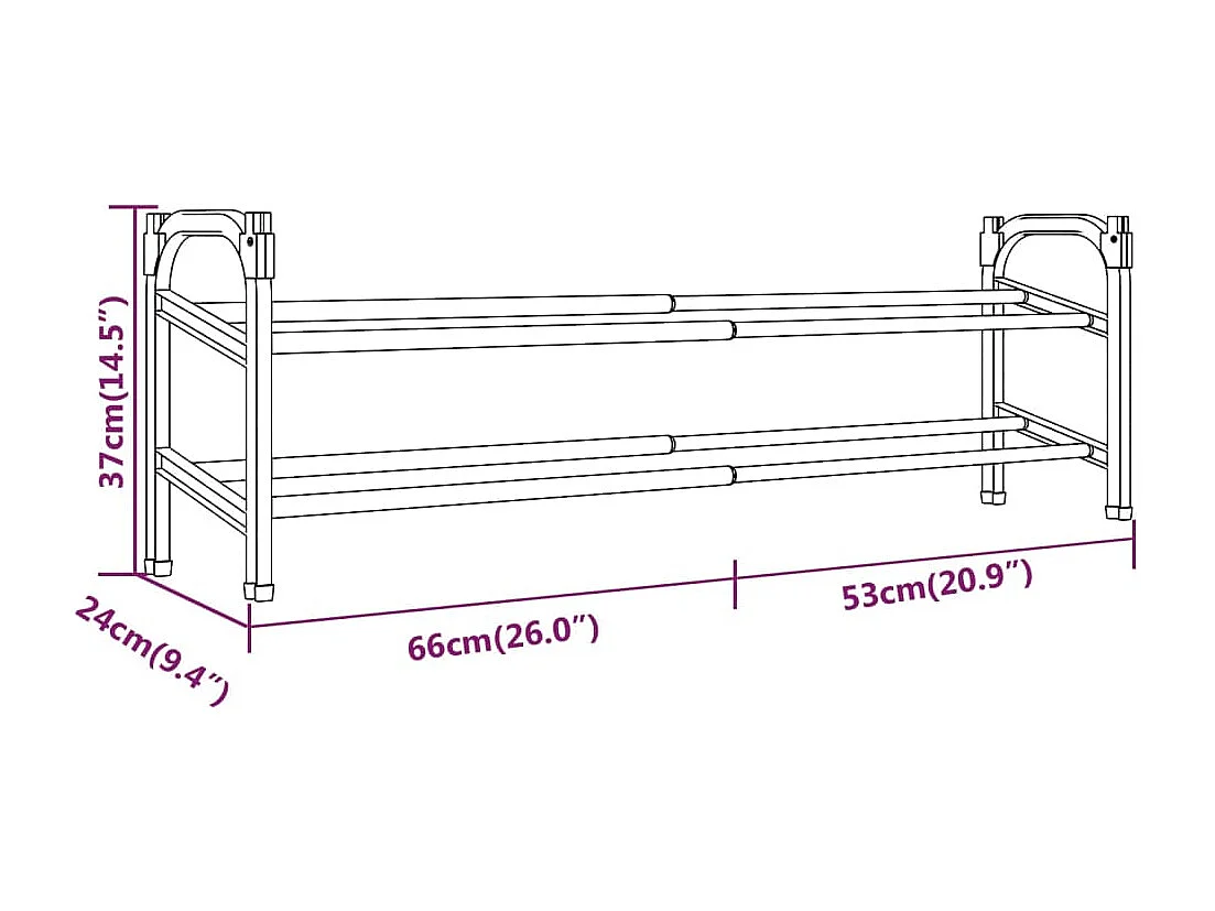 Meuble à chaussures extensible avec 2 étagères 119x24x37 cm