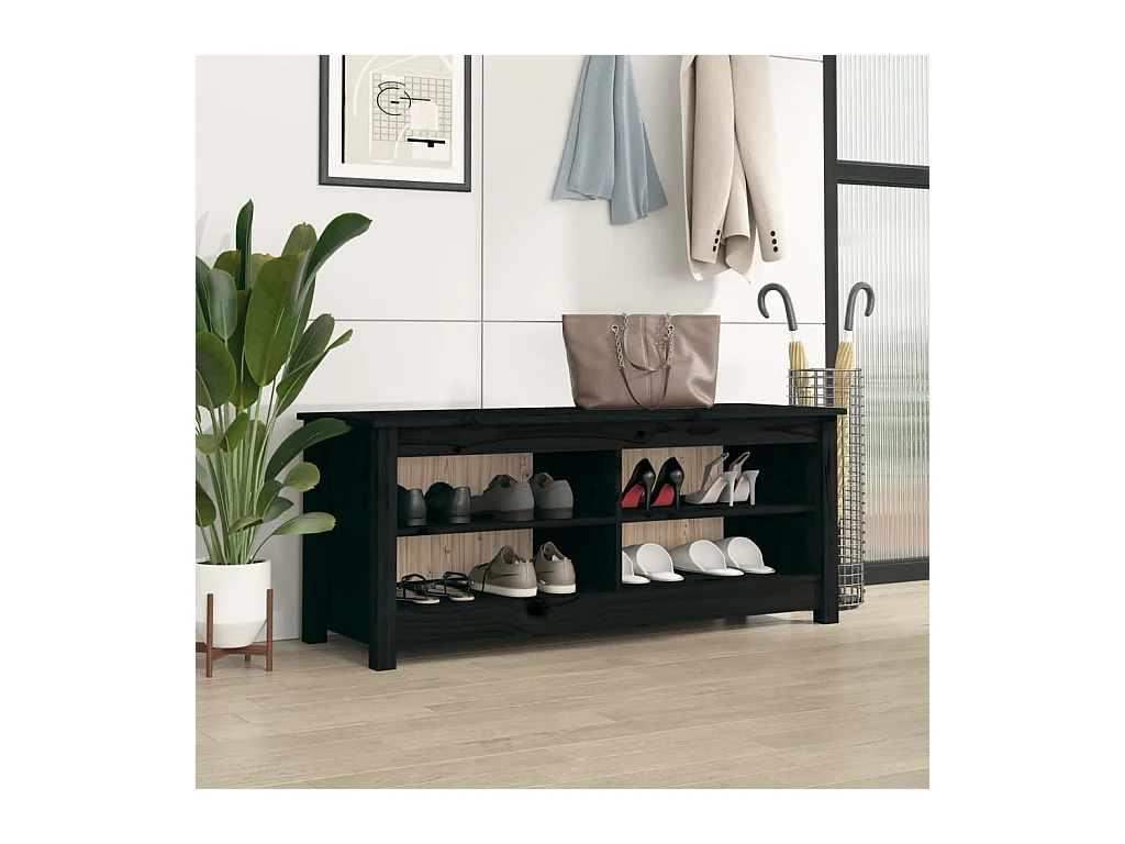 Panca portascarpe nera 110x38x45,5 cm Legno massello di pino