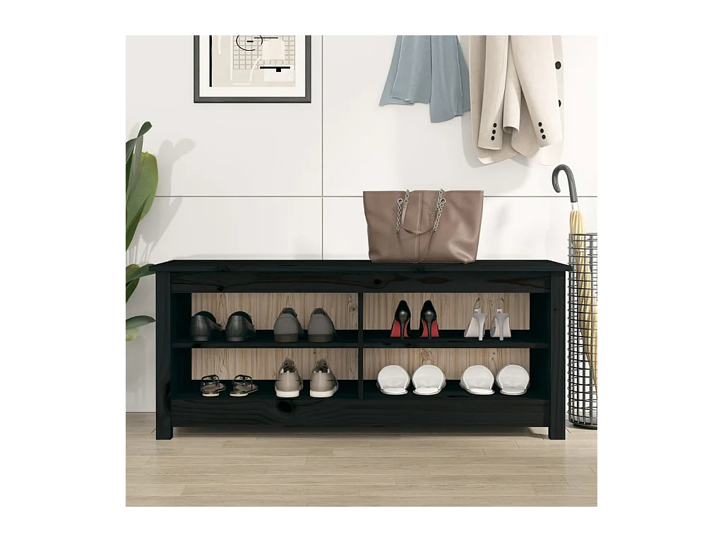 Panca portascarpe nera 110x38x45,5 cm Legno massello di pino