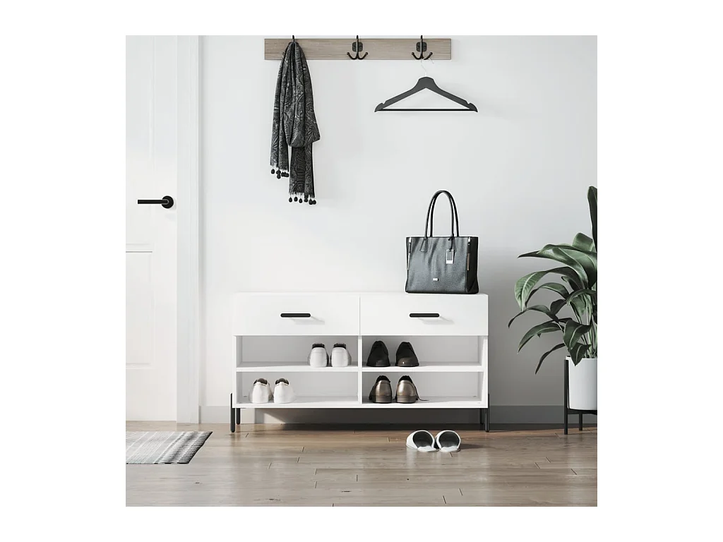 Banc à chaussures blanc brillant 102x35x55 cm bois d'ingénierie