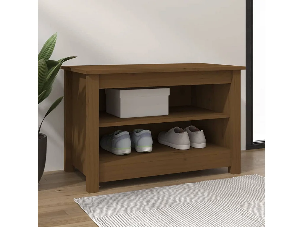 Banco zapatero marrón miel 70x38x45,5 cm Pino macizo