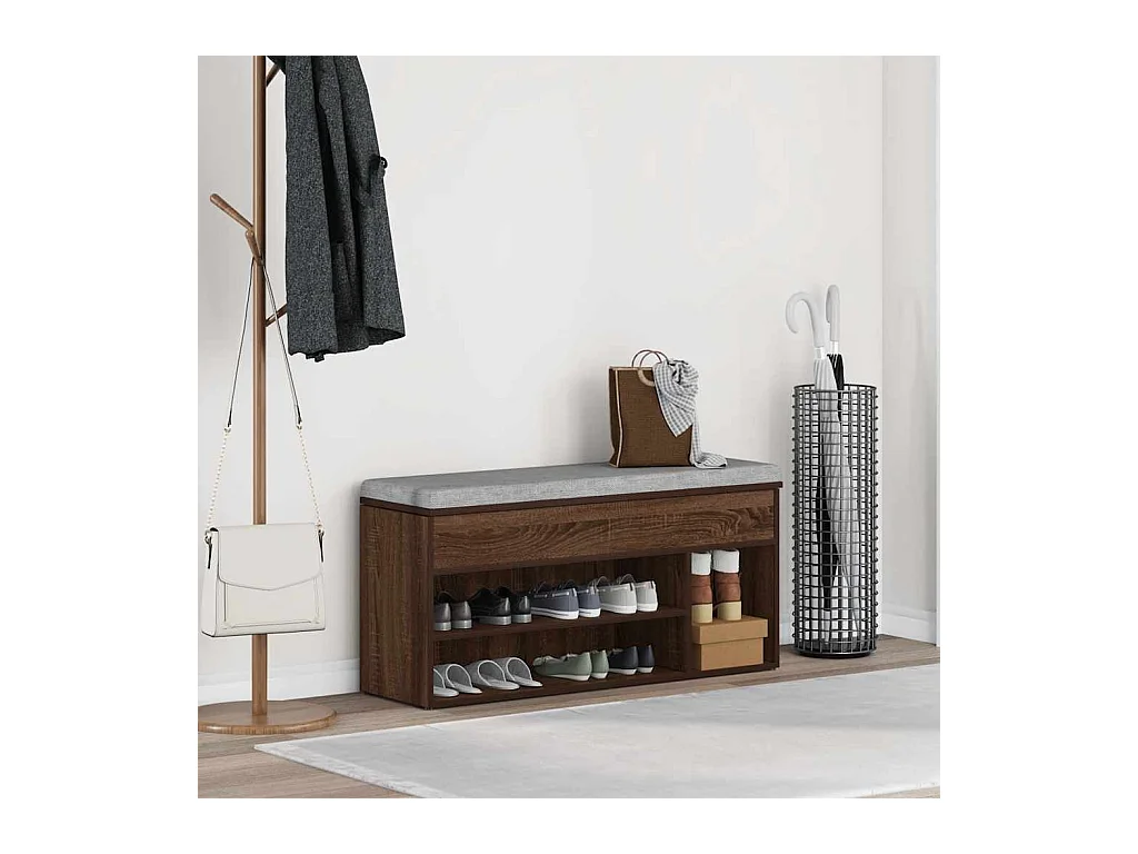 Banc à chaussures chêne marron 102x30,5x45 cm bois d'ingénierie