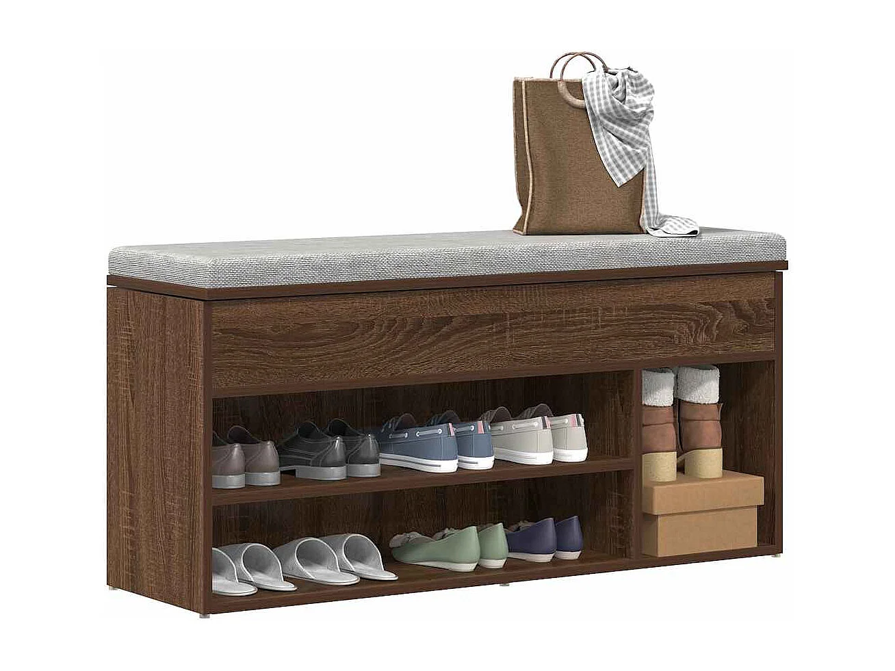 Banc à chaussures chêne marron 102x30,5x45 cm bois d'ingénierie