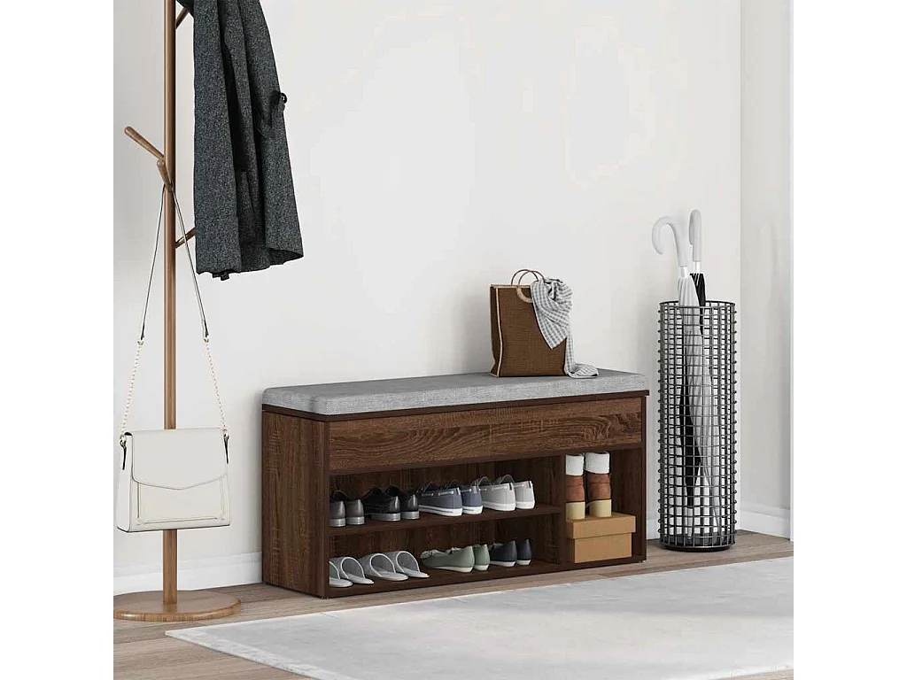 Banc à chaussures chêne marron 102x30,5x45 cm bois d'ingénierie
