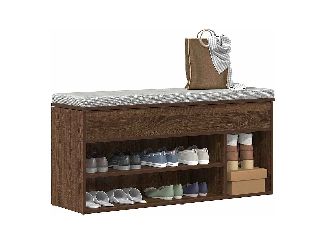 Banc à chaussures chêne marron 102x30,5x45 cm bois d'ingénierie