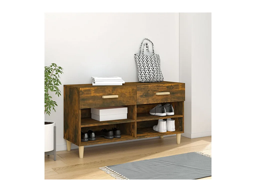 Meuble à chaussures Chêne fumé 102x35x55 cm Bois d'ingénierie