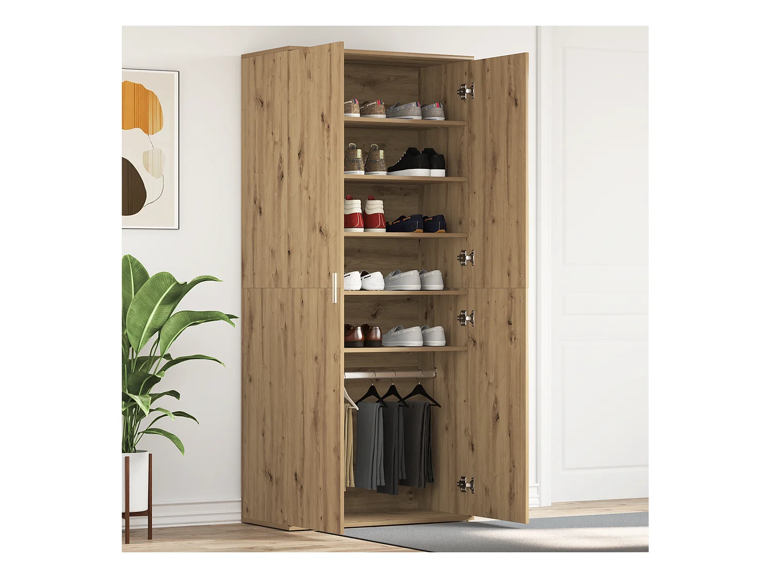 Cabinet à chaussures en chêne artisan 80x39x180 cm en bois d'ingénierie