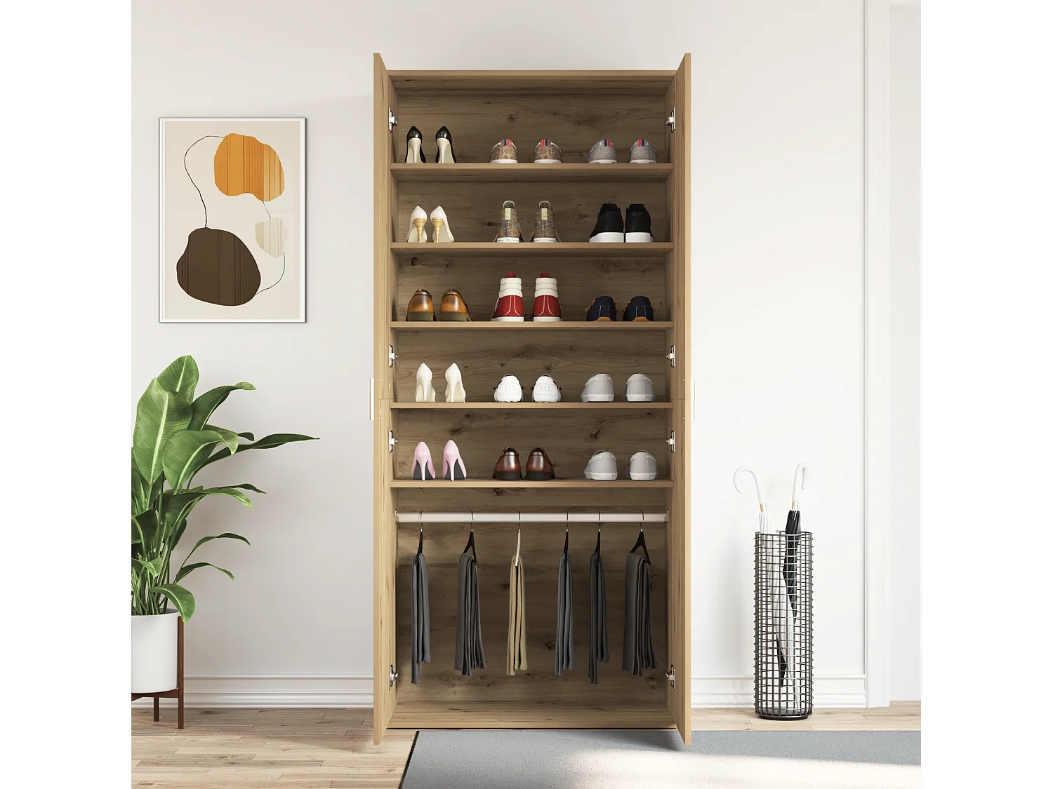 Cabinet à chaussures en chêne artisan 80x39x180 cm en bois d'ingénierie