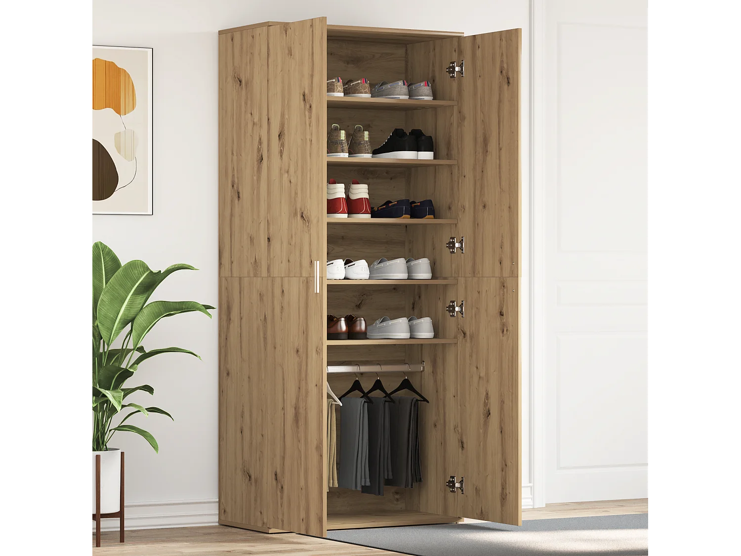 Cabinet à chaussures en chêne artisan 80x39x180 cm en bois d'ingénierie