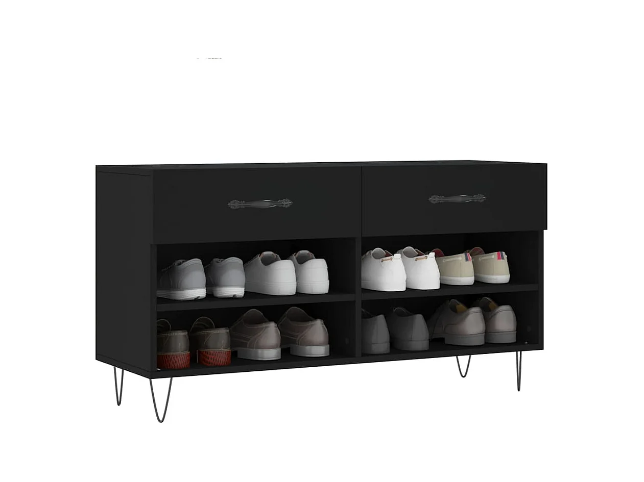 Zwarte schoenenbank 102x35x55 cm bewerkt hout