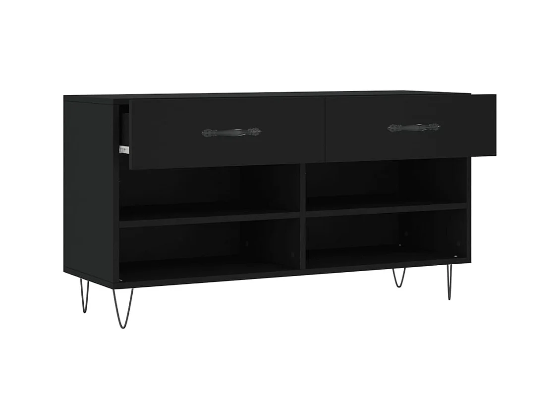 Zwarte schoenenbank 102x35x55 cm bewerkt hout