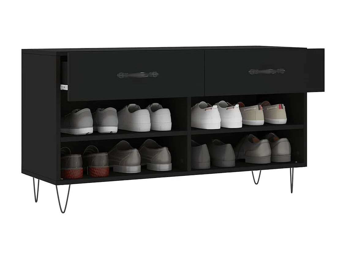 Zwarte schoenenbank 102x35x55 cm bewerkt hout
