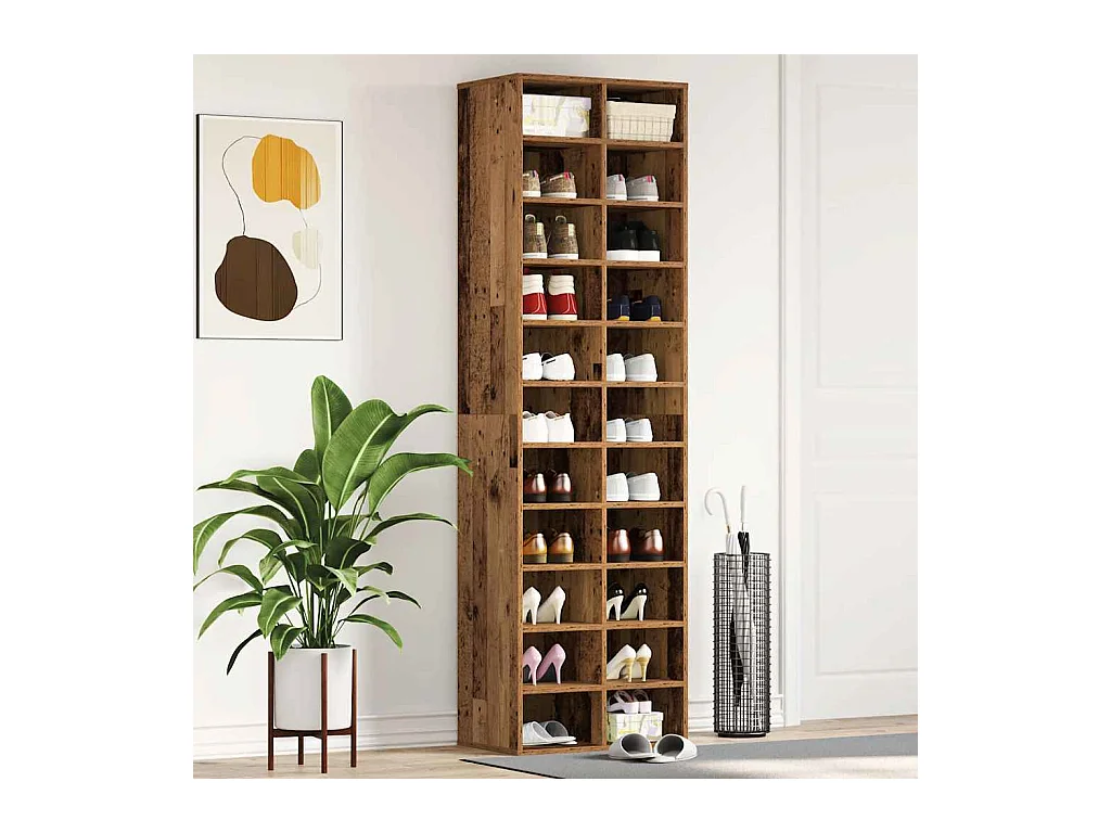 Armoire à chaussures vieux bois 54x34x183 cm bois ingénierie