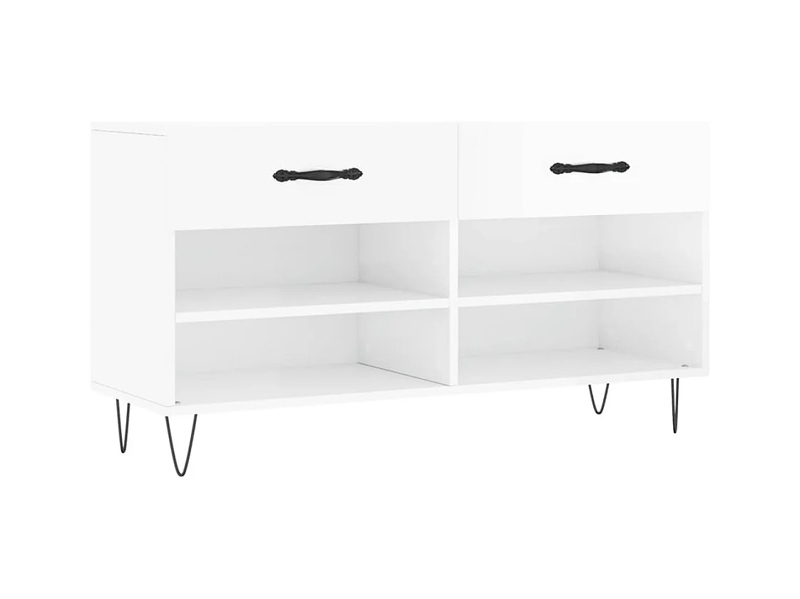 Banc à chaussures blanc brillant 102x35x55 cm bois d'ingénierie