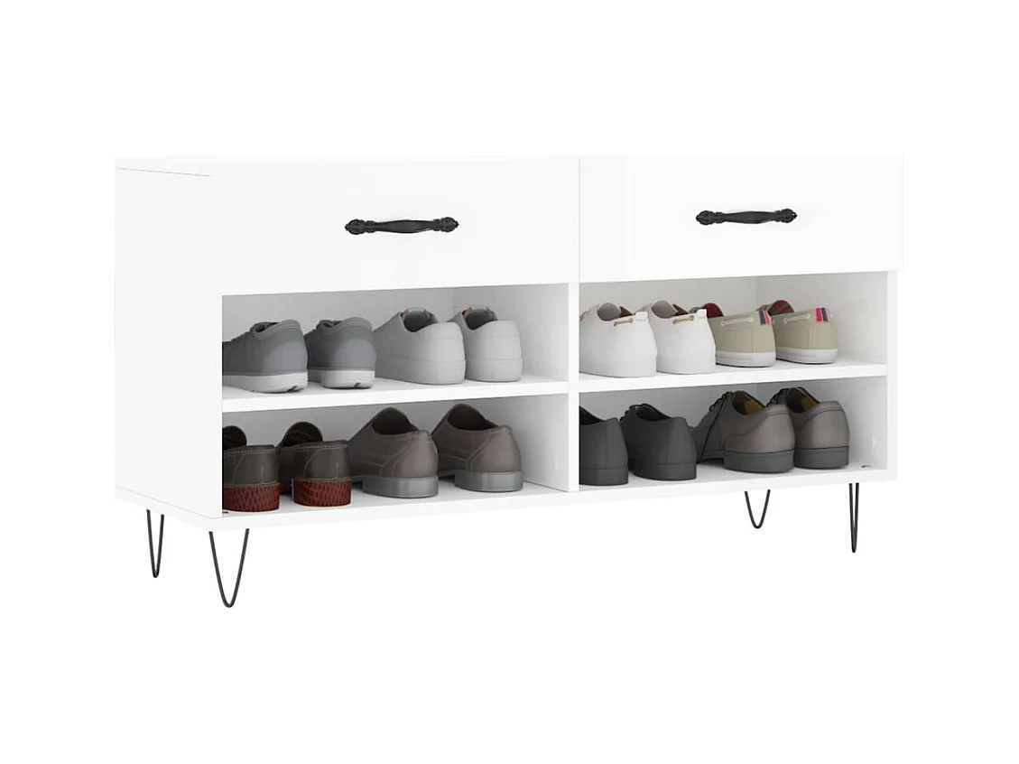 Banc à chaussures blanc brillant 102x35x55 cm bois d'ingénierie