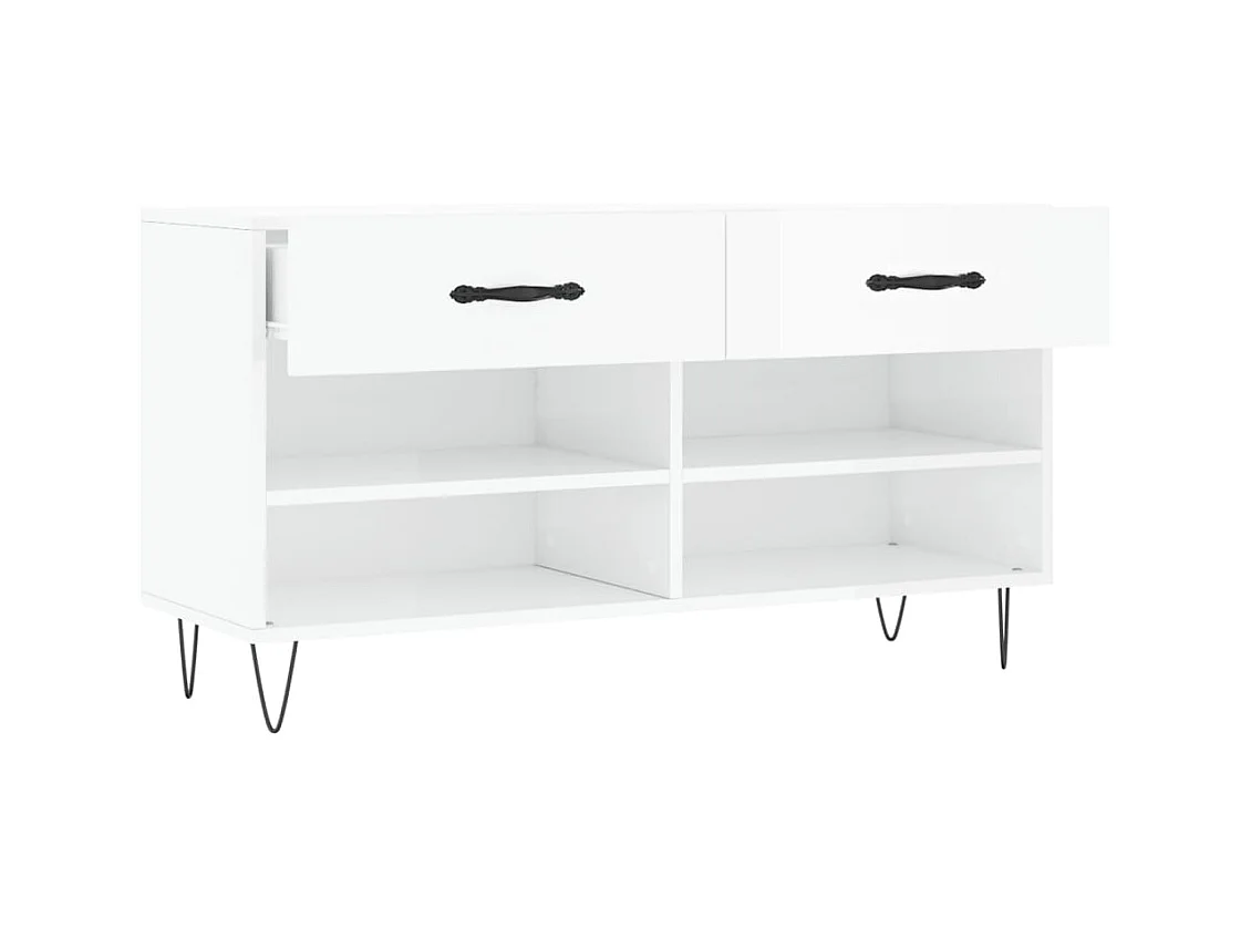 Banc à chaussures blanc brillant 102x35x55 cm bois d'ingénierie